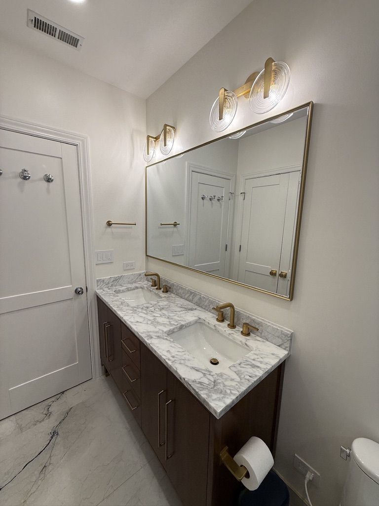 After renovation: new double vanity