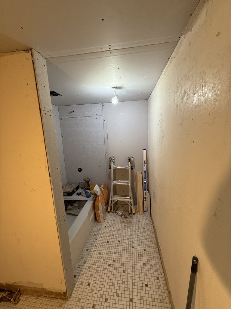 Backerboard on walls and ceiling before tile