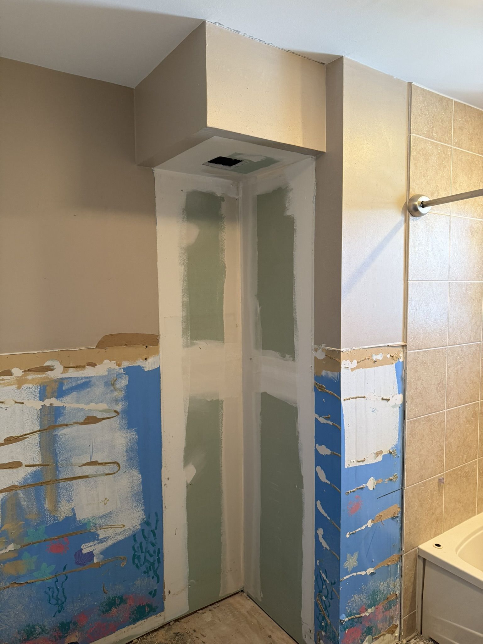 Demo stage: corner opened up for the new linen cabinet nook