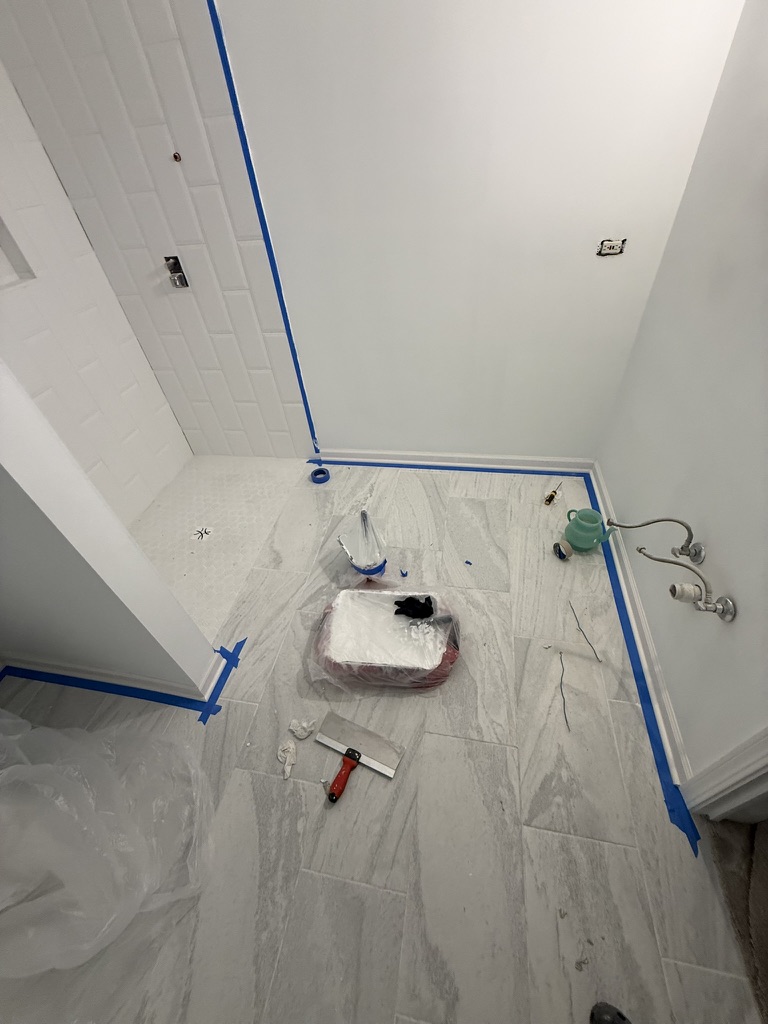 Grouting stage on the new tile